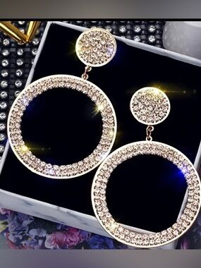 Fancy Chic Silver Crystal Hoop Drop Earrings - Sparkling Silver Statement